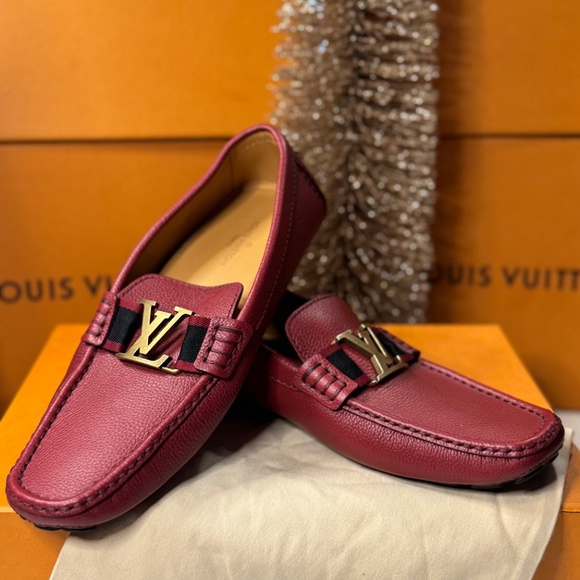 Louis Vuitton Red Leather Driving Loafers w/ LV Buckle - Picture 2 of 9